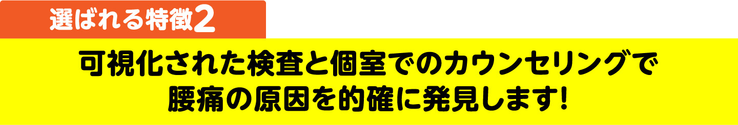 選ばれる特徴2 可視化された検査と個室でのカウンセリングで腰痛の原因を的確に発見します