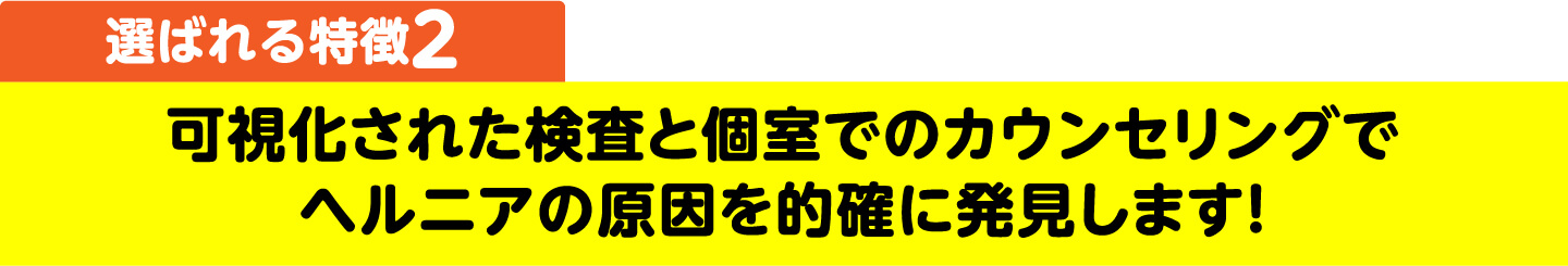 選ばれる特徴2 可視化された検査と個室でのカウンセリングでヘルニアの原因を的確に発見します