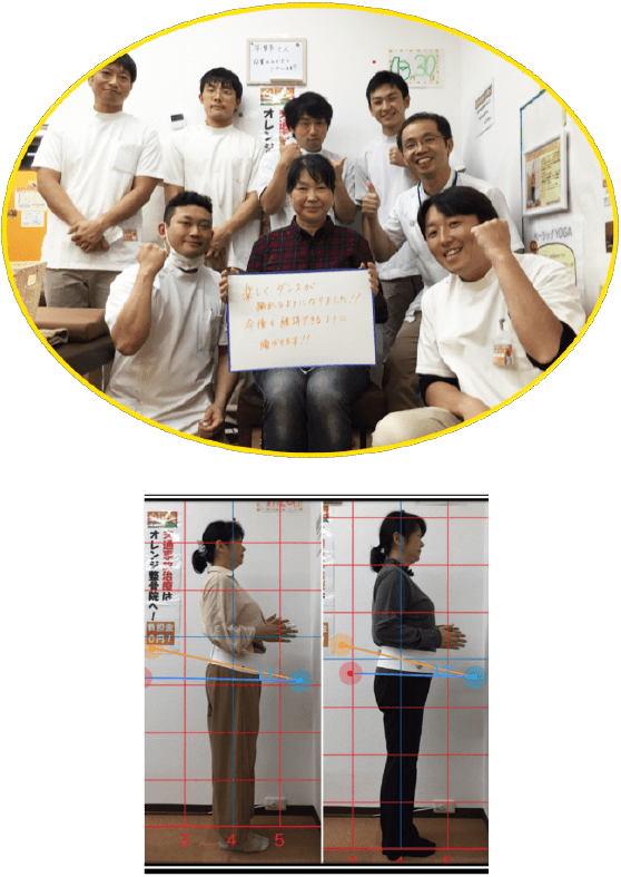 腰痛が改善した患者様の写真と姿勢ビフォーアフター