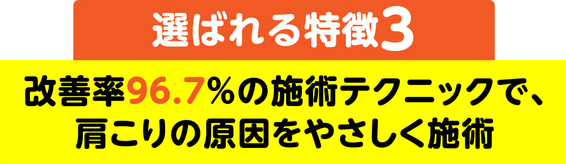 選ばれる特徴3 改善率96.7%の施術テクニックで、肩こりの原因をやさしく施術