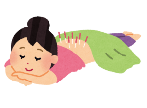鍼施術を受けてリラックスする女性のイラスト