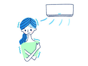 エアコンの冷えで体調を崩す女性のイラスト