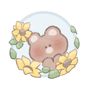 ひまわりとクマのイラスト